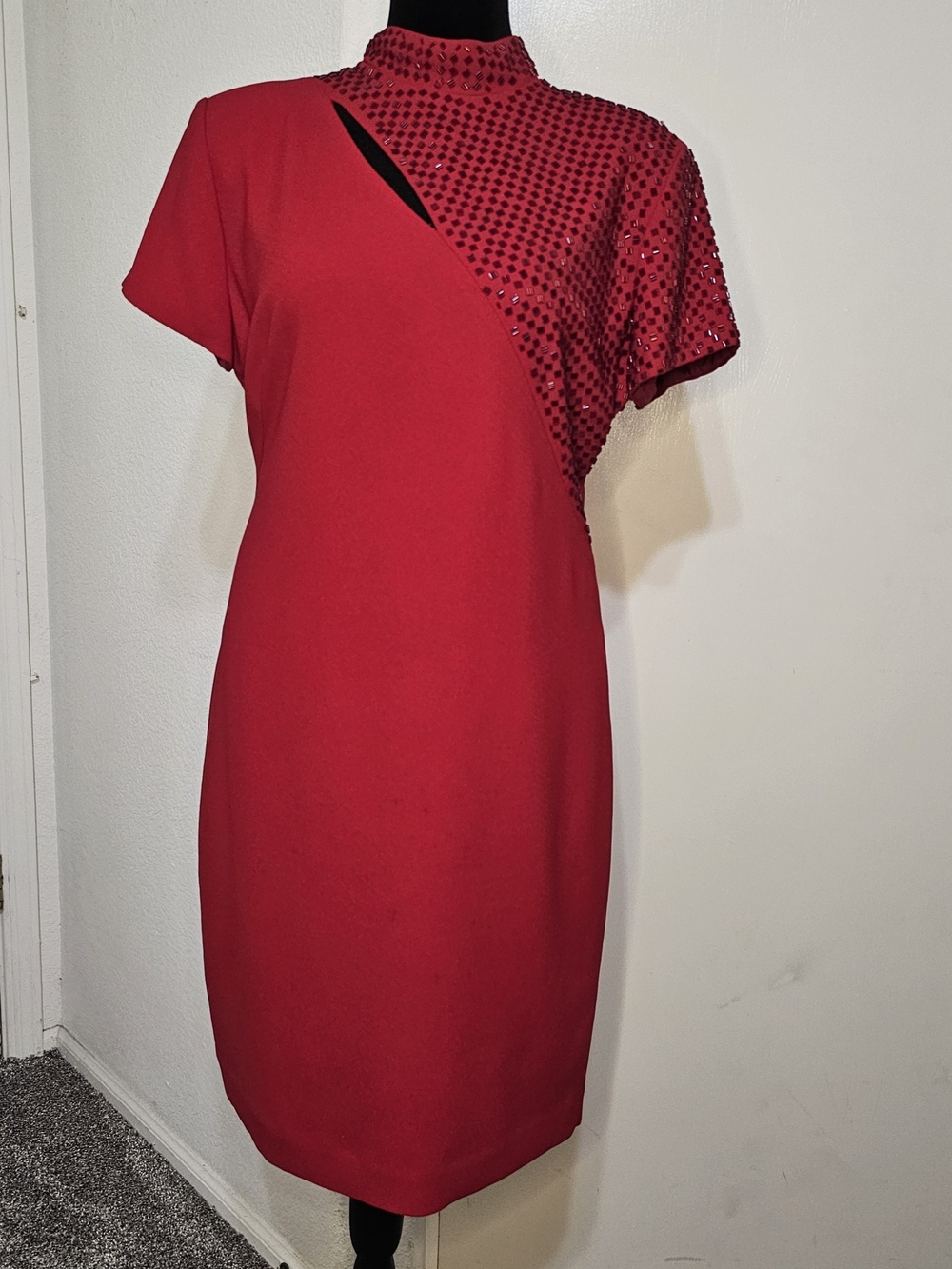 Liz Claiborne Vintage Red Beaded Short Sleeve Shift Dress Sz 14